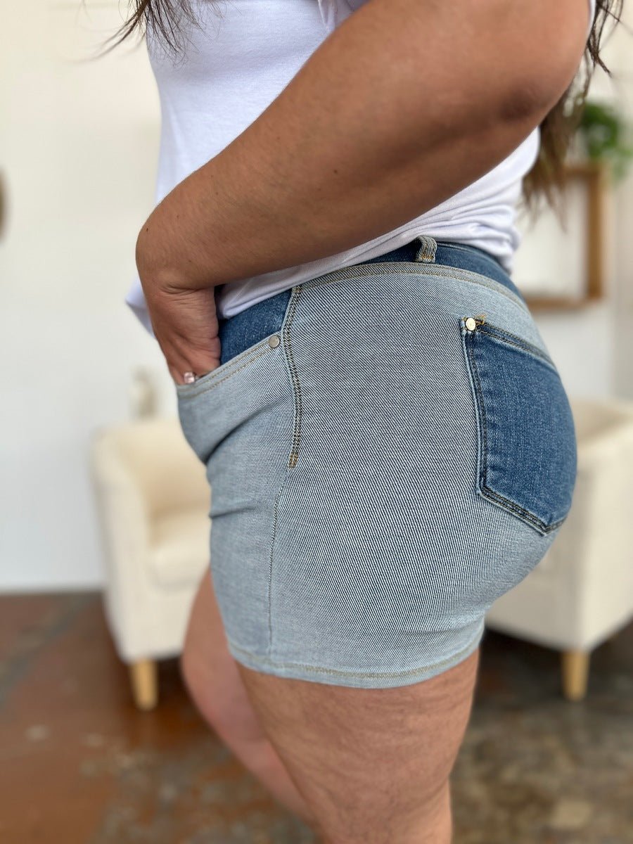 Judy Blue Full Size Color Block Denim Shorts - Bottoms